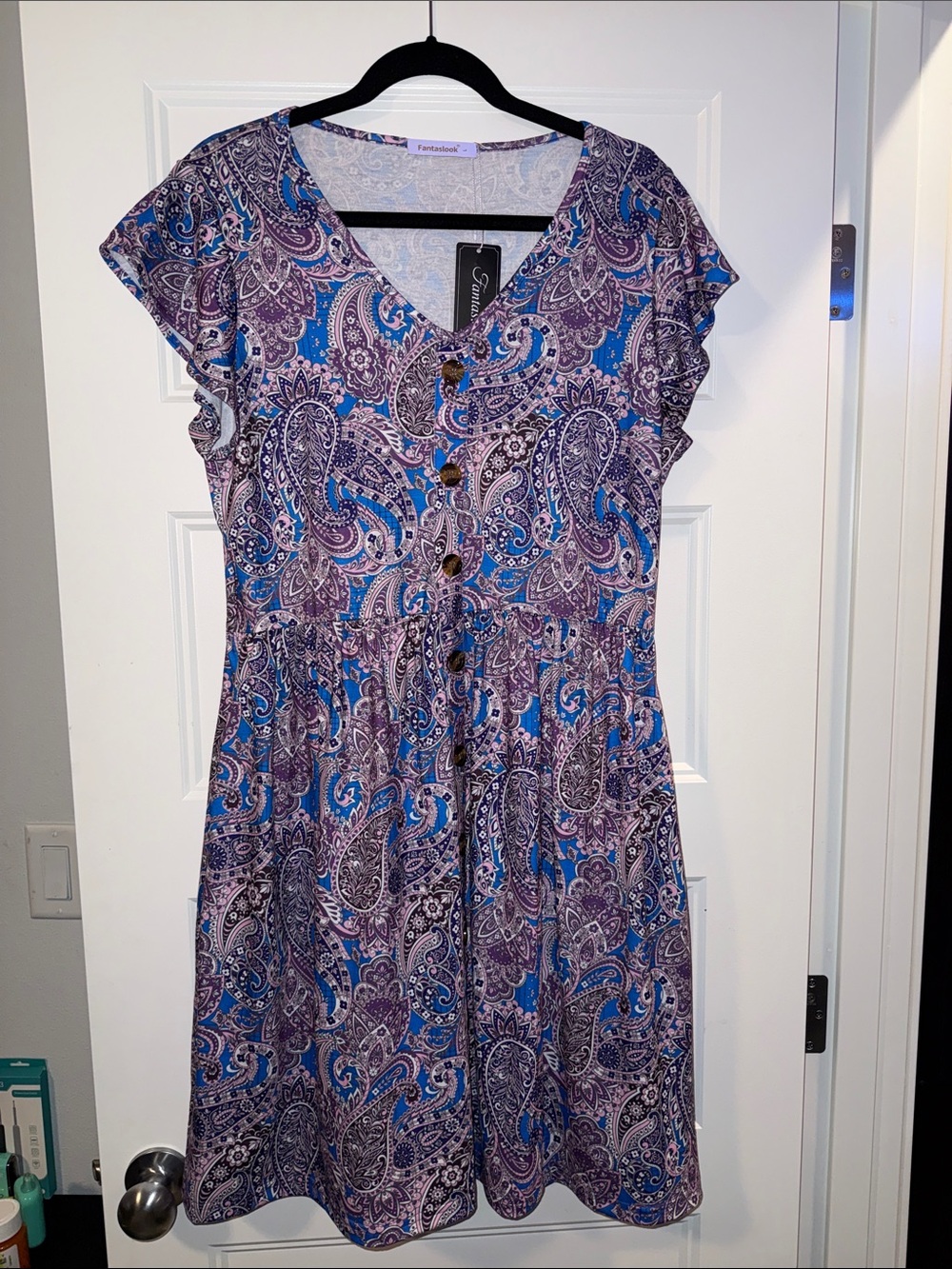 Blue & Purple Paisley Women's Dress w/ Pockets